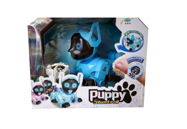 Робот-Собака Puppy Stunt Roll + часы пульт управления голубая