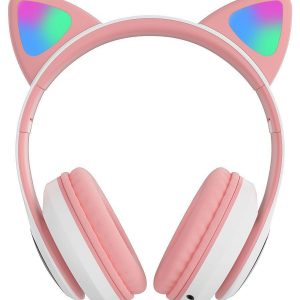 Беспроводные наушники Cat Ear P33M с bluetooth и светящимися кошачьими ушками розовые