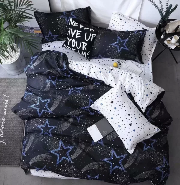 Комплект постельного белья Mency черно-белое звезды 1,5-спальное